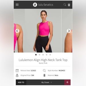 Lululemon Align High-Neck Tank Size 10- Sonic Pink